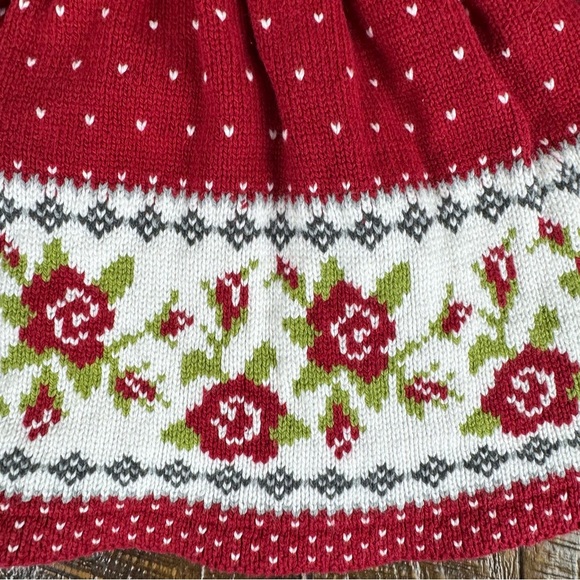 Max Studio Baby Girls Knit Dress Red Floral Fair Isle Sweater Dress 3-6 Months - Picture 3 of 6